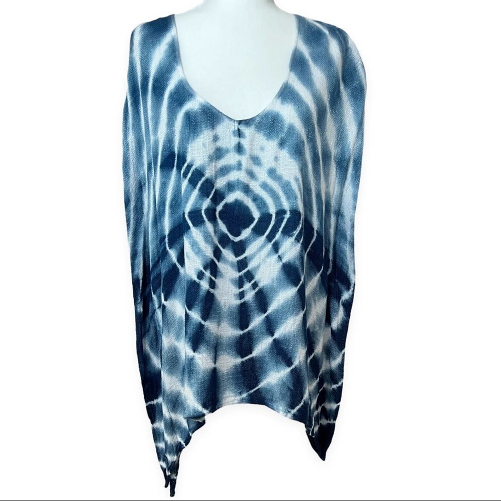 Elan | Women's Blue Tie-Dye Knit Pullover Tunic Beach Poncho OS